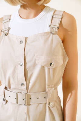 Kargo Cepli Askılı Tulum Bej - Kadın Giyim Modelleri