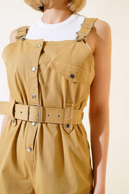 Kargo Cepli Askılı Tulum Hardal - Kadın Giyim Modelleri