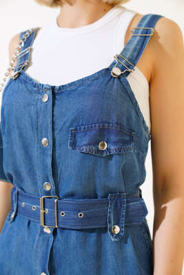 Kargo Cepli Askılı Tulum Koyu Mavi - Kadın Giyim Modelleri