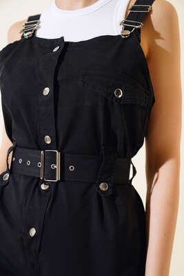 Kargo Cepli Askılı Tulum Siyah - Kadın Giyim Modelleri