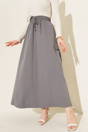 Kargo Cepli Bel Lastikli Tensel Etek Gri - Etek