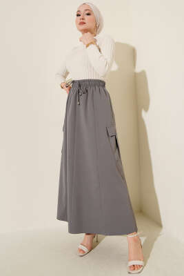 Kargo Cepli Bel Lastikli Tensel Etek Gri - Etek