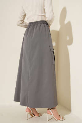 Kargo Cepli Bel Lastikli Tensel Etek Gri - Etek