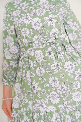 Karışık Çiçek Desenli Elbise Yeşil - Thumbnail