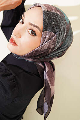 Karışık Desen Bambu Kraş Ayda Eşarp Acı Kahve 