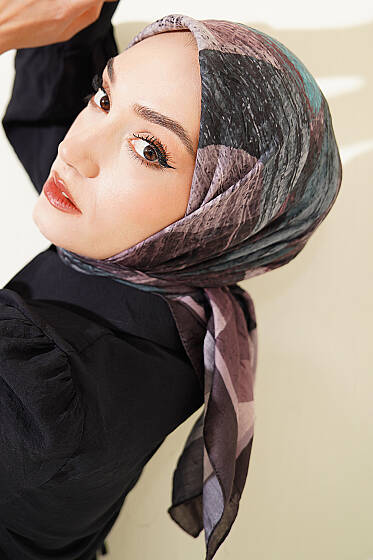 Karışık Desen Bambu Kraş Ayda Eşarp Acı Kahve - Başörtüsü