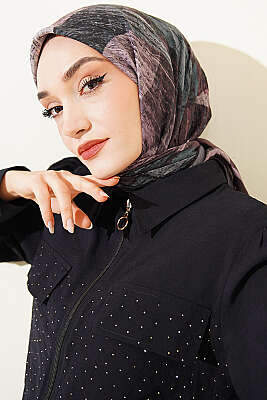 Karışık Desen Bambu Kraş Ayda Eşarp Acı Kahve - Başörtüsü