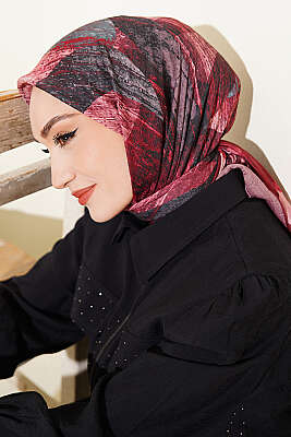 Karışık Desen Bambu Kraş Ayda Eşarp Bordo 