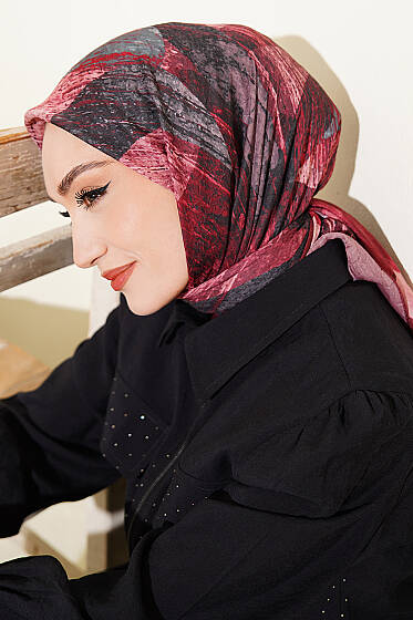 Karışık Desen Bambu Kraş Ayda Eşarp Bordo - Başörtüsü