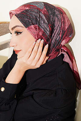 Karışık Desen Bambu Kraş Ayda Eşarp Bordo - Başörtüsü