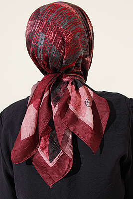 Karışık Desen Bambu Kraş Ayda Eşarp Bordo - Başörtüsü