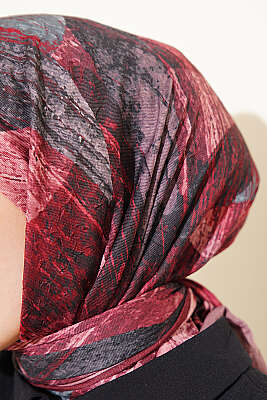 Karışık Desen Bambu Kraş Ayda Eşarp Bordo - Başörtüsü