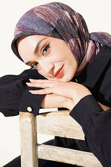 Karışık Desen Bambu Kraş Ayda Eşarp Burgonya - Başörtüsü