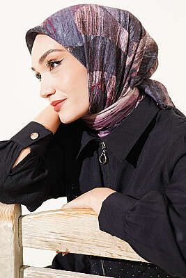 Karışık Desen Bambu Kraş Ayda Eşarp Burgonya - Başörtüsü