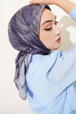 Karışık Desen Bambu Kraş Ayda Eşarp Gri 