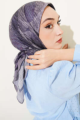 Karışık Desen Bambu Kraş Ayda Eşarp Gri - Başörtüsü