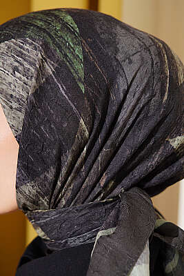 Karışık Desen Bambu Kraş Ayda Eşarp Haki - Başörtüsü