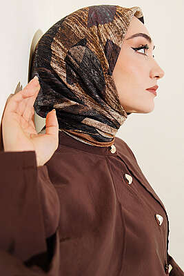 Karışık Desen Bambu Kraş Ayda Eşarp Hardal - Başörtüsü