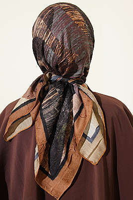 Karışık Desen Bambu Kraş Ayda Eşarp Hardal - Başörtüsü