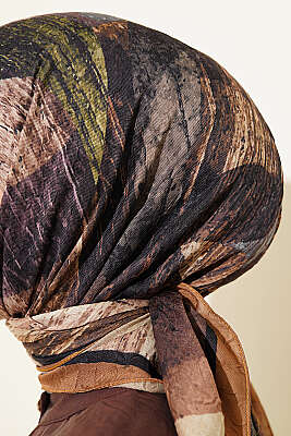 Karışık Desen Bambu Kraş Ayda Eşarp Hardal - Başörtüsü