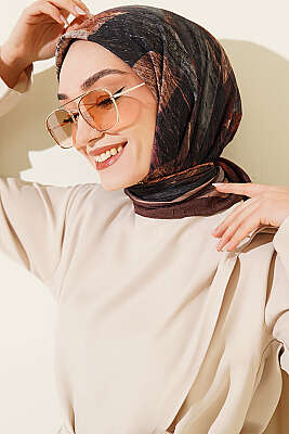 Karışık Desen Bambu Kraş Ayda Eşarp Kahve - MODA KAŞMİR