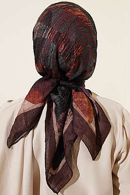 Karışık Desen Bambu Kraş Ayda Eşarp Kahve - Başörtüsü