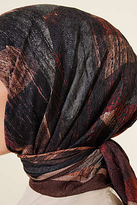 Karışık Desen Bambu Kraş Ayda Eşarp Kahve - Başörtüsü