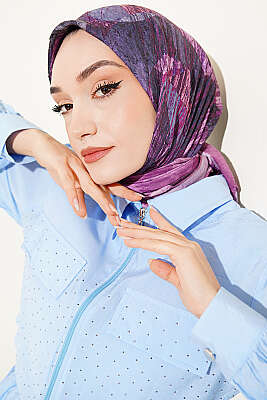 Karışık Desen Bambu Kraş Ayda Eşarp Magenta 