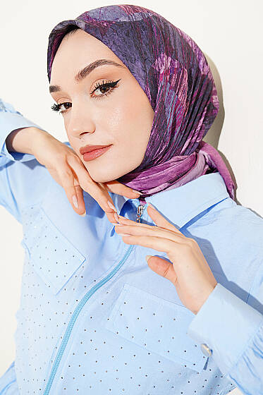 Karışık Desen Bambu Kraş Ayda Eşarp Magenta - Başörtüsü