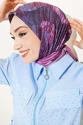 Karışık Desen Bambu Kraş Ayda Eşarp Magenta - Başörtüsü