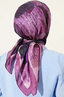 Karışık Desen Bambu Kraş Ayda Eşarp Magenta - Başörtüsü