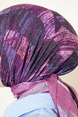 Karışık Desen Bambu Kraş Ayda Eşarp Magenta - Başörtüsü