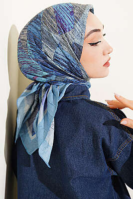 Karışık Desen Bambu Kraş Ayda Eşarp Mavi - MODA KAŞMİR