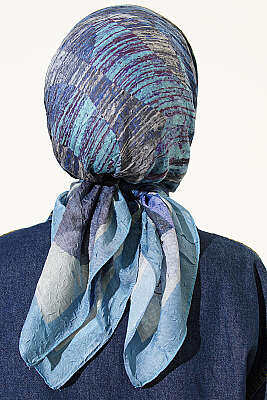 Karışık Desen Bambu Kraş Ayda Eşarp Mavi - Başörtüsü