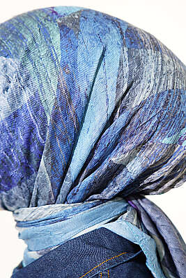 Karışık Desen Bambu Kraş Ayda Eşarp Mavi - Başörtüsü