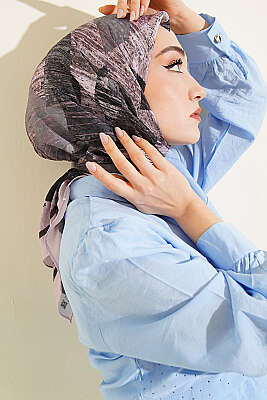 Karışık Desen Bambu Kraş Ayda Eşarp Pudra 