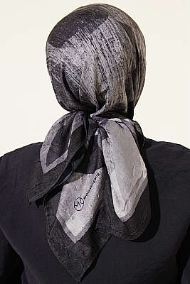 Karışık Desen Bambu Kraş Ayda Eşarp Siyah - Başörtüsü