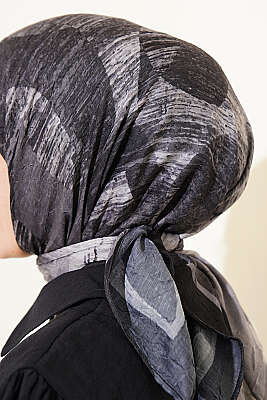 Karışık Desen Bambu Kraş Ayda Eşarp Siyah - Başörtüsü