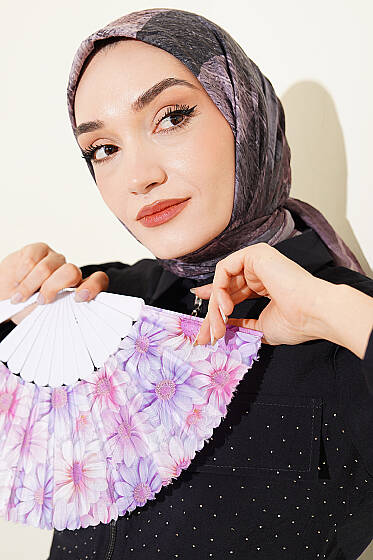 Karışık Desen Bambu Kraş Ayda Eşarp Soft Kahve - Başörtüsü