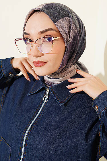 Karışık Desen Bambu Kraş Ayda Eşarp Vanilya - Başörtüsü