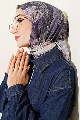 Karışık Desen Bambu Kraş Ayda Eşarp Vanilya - Başörtüsü