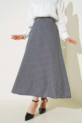 Karışık Desen Bel Lastikli Etek Kazayağı - Uzun Etek