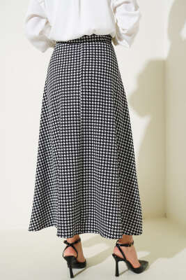 Karışık Desen Bel Lastikli Etek Kazayağı - Uzun Etek