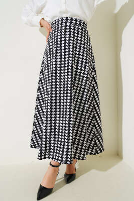 Karışık Desen Bel Lastikli Etek Siyah Beyaz - TABLO FASHİON