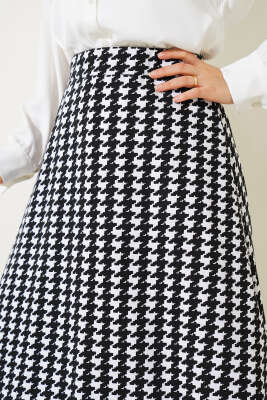 Karışık Desen Bel Lastikli Etek Siyah Beyaz - Uzun Etek