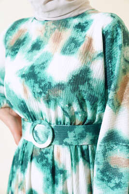 Karışık Desen Elbise Yeşil - Thumbnail