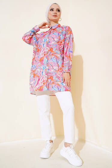 Karışık Desen Gömlek Fuşya - Gömlek
