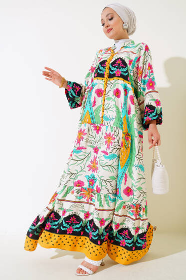 Karışık Desen Kat Kat Elbise Turkuaz - Elbise