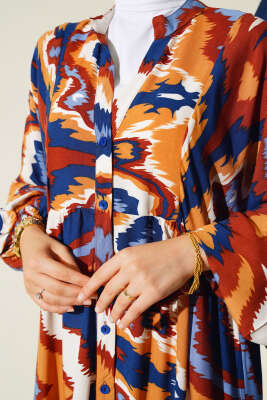 Karışık Desen Kat Salaş Elbise Lacivert - Tesettür Elbise