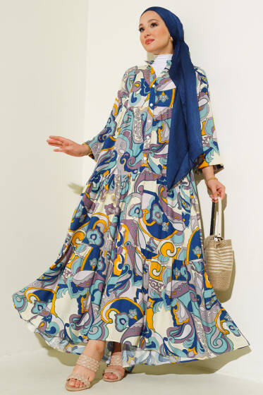 Karışık Desen Kat Salaş Elbise Lila - Elbise